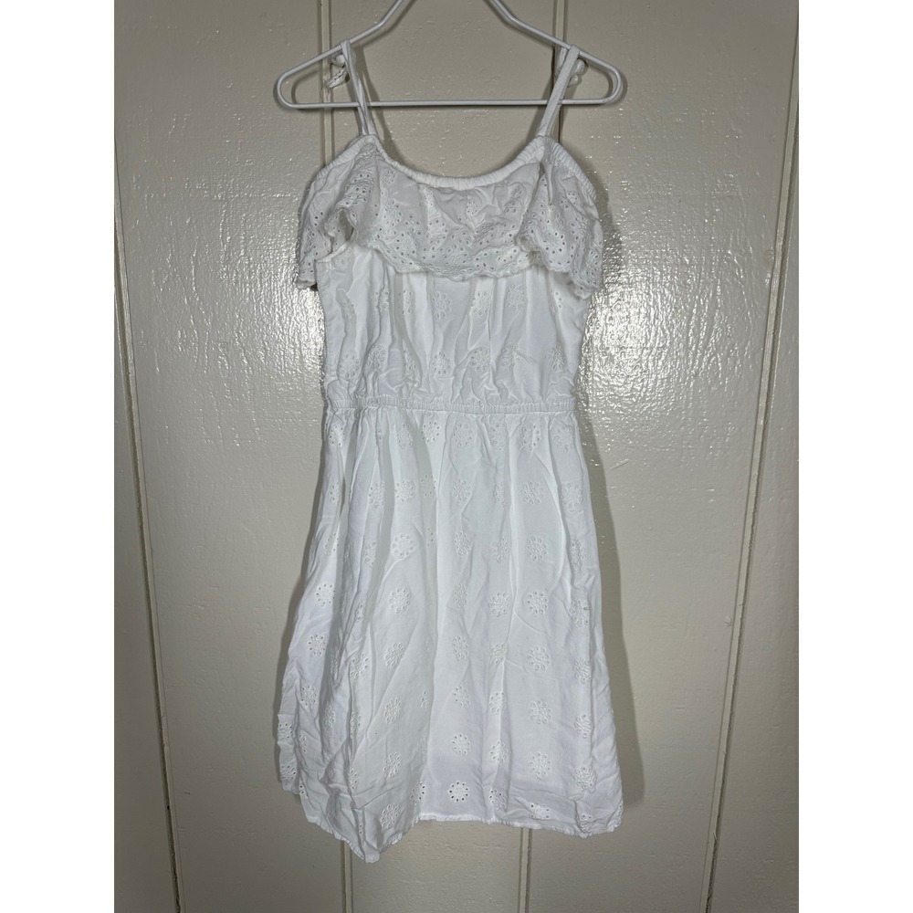 H&M Dress Girls 5-6Y White Eyelet Ruffle Off Shoulder Summer Casual Boho - Picture 2 of 7